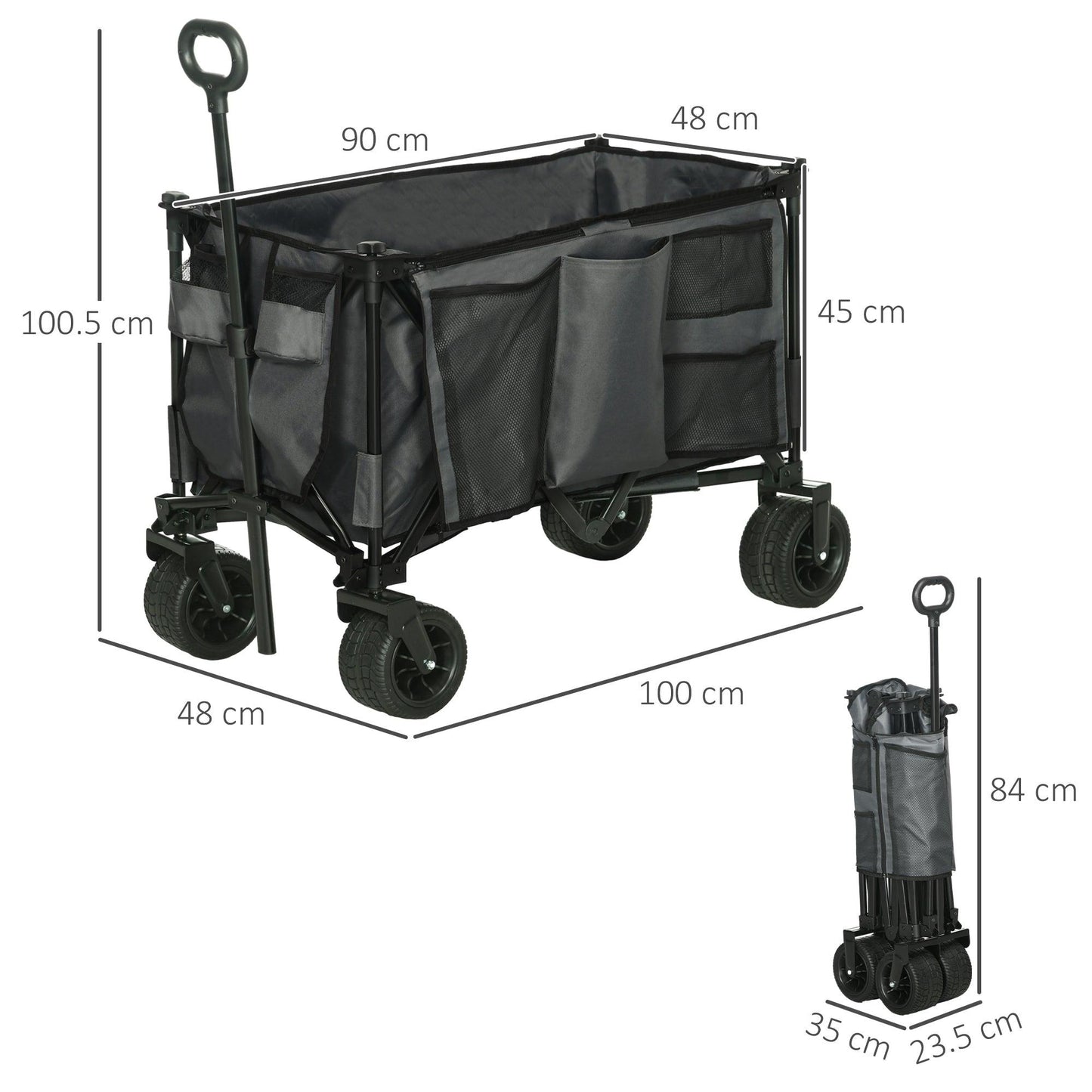 Outsunny Folding Wagon Garten Cart Collapsible Camping Trolley on Wheels, Grey - ALL4U RETAILER LTD