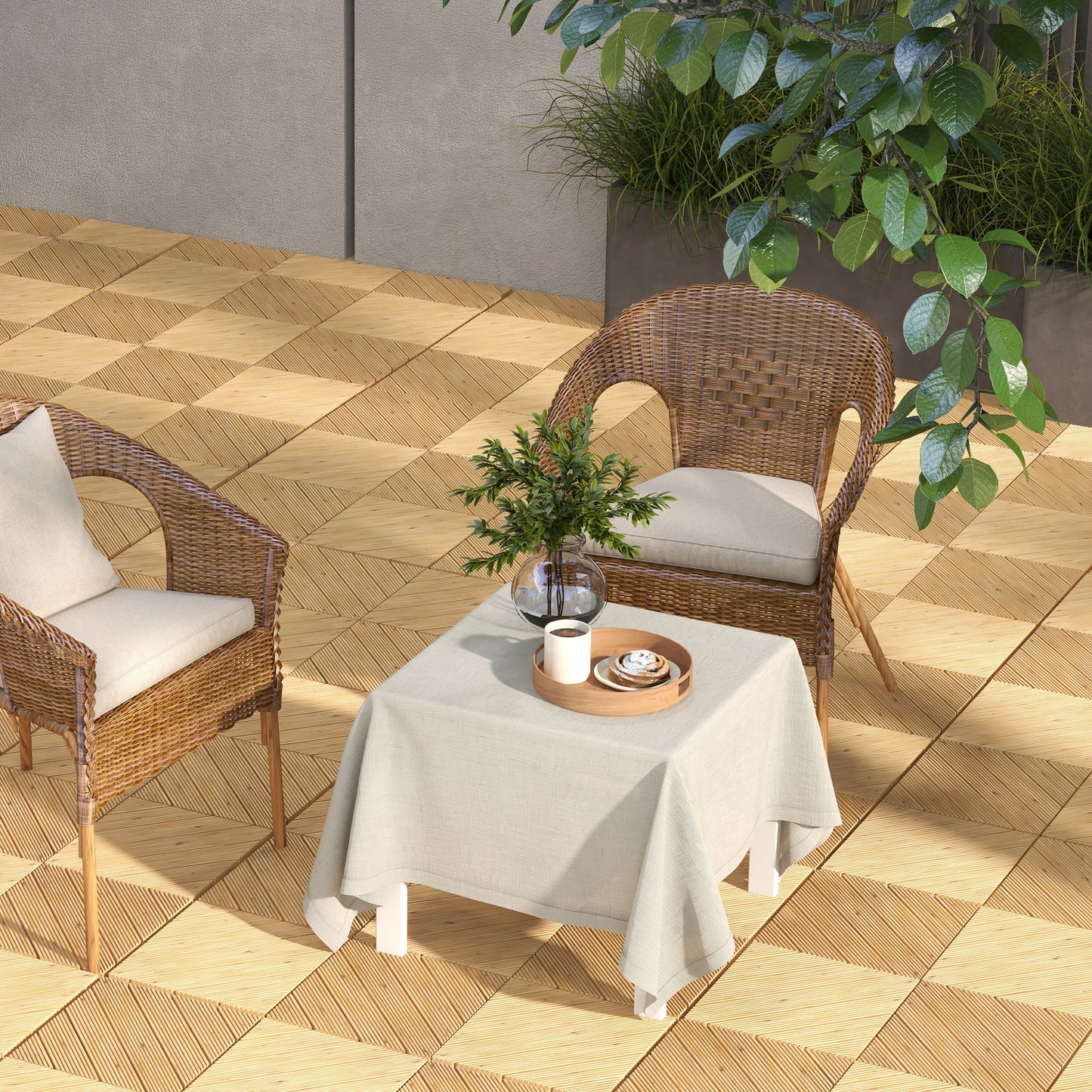 Outsunny 9-Piece Interlocking Wooden Deck Tiles for Outdoor Spaces - Yellow - ALL4U RETAILER LTD