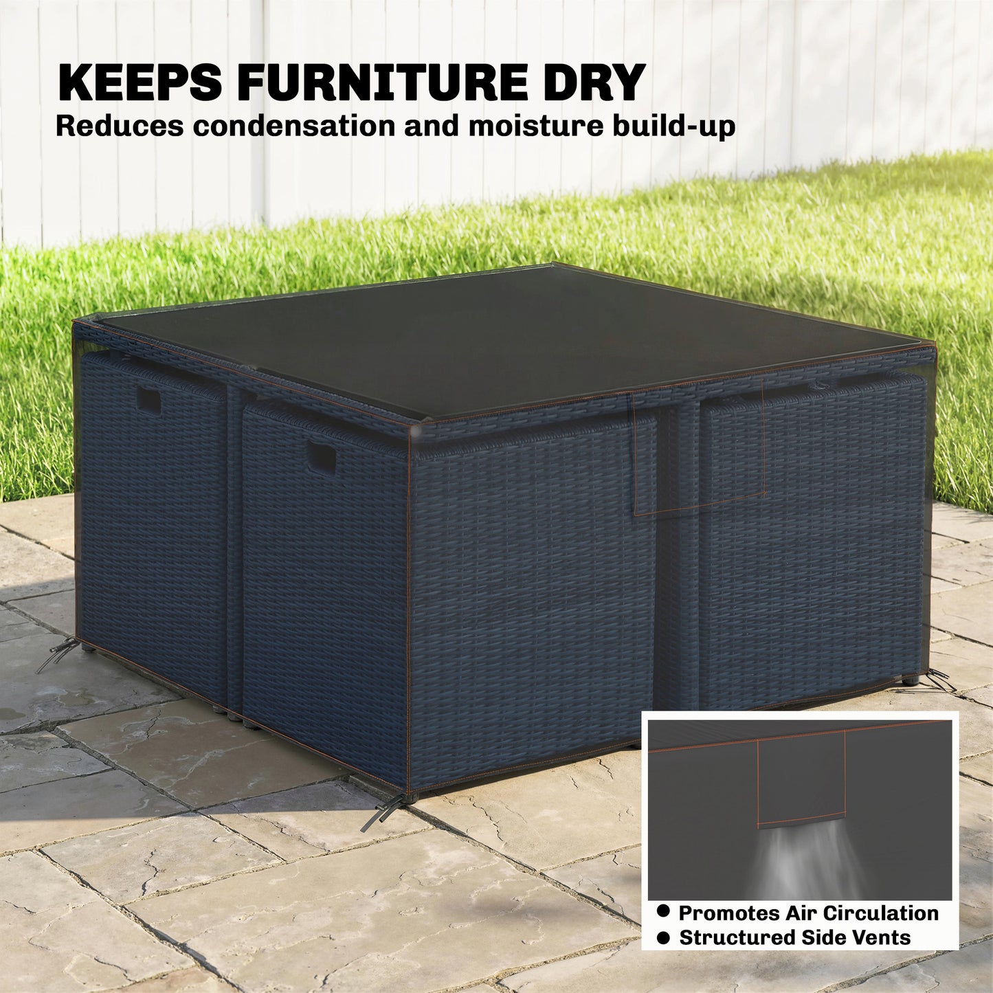 Outsunny Waterproof Garden Furniture Cover With Air Vent 420D Oxford Fabric 125 x 125 x 74 cm Black