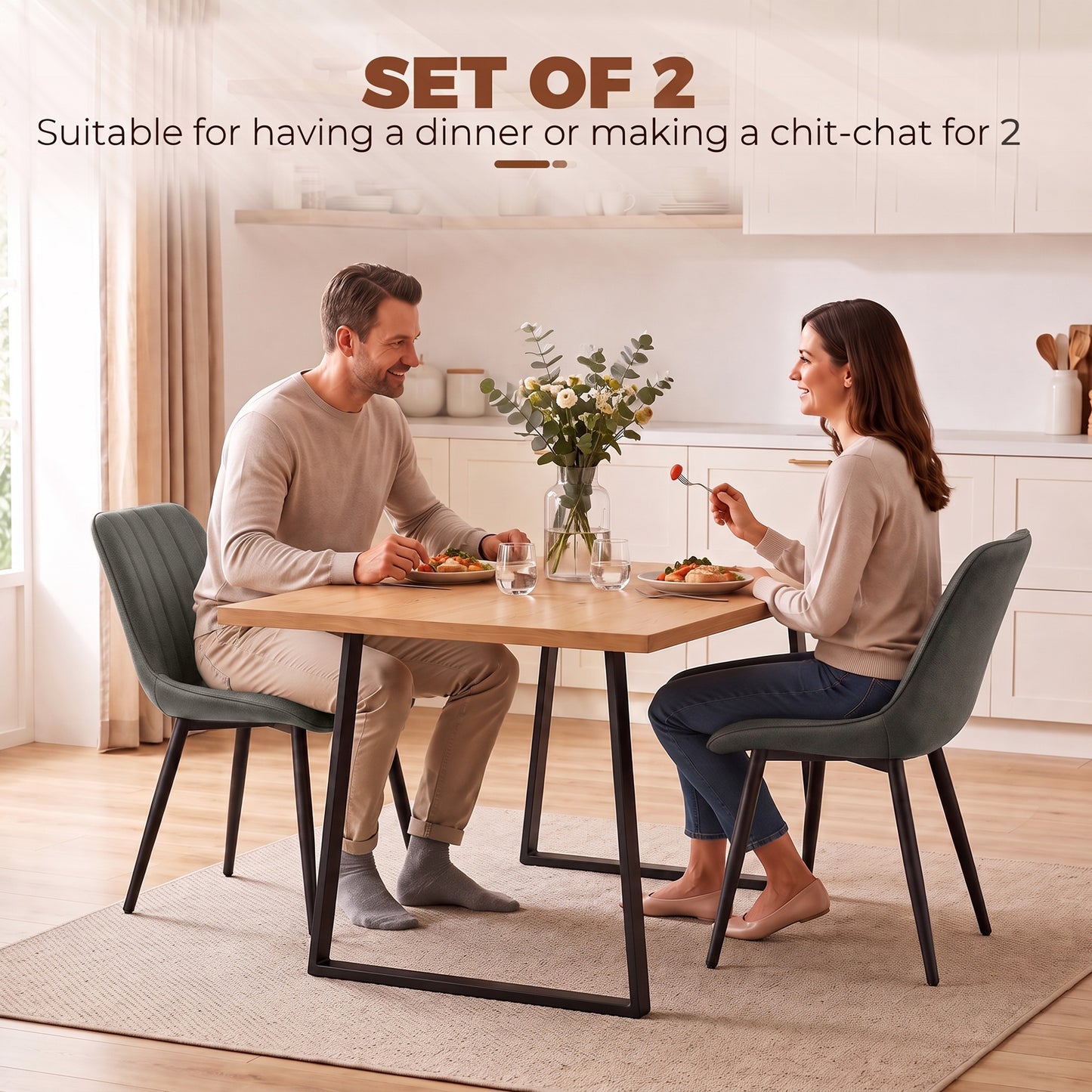 Homcom Faux Leather Dining Chairs Set Of Two With Metal Legs Grey