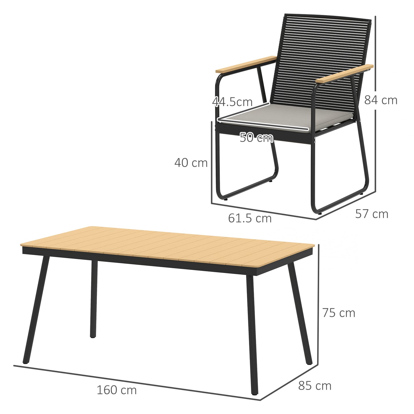 Outsunny 6 Seater Garden Dining Set With Cushions And Rattan Backrests Rectangular Plastic Top Outdoor Patio Furniture