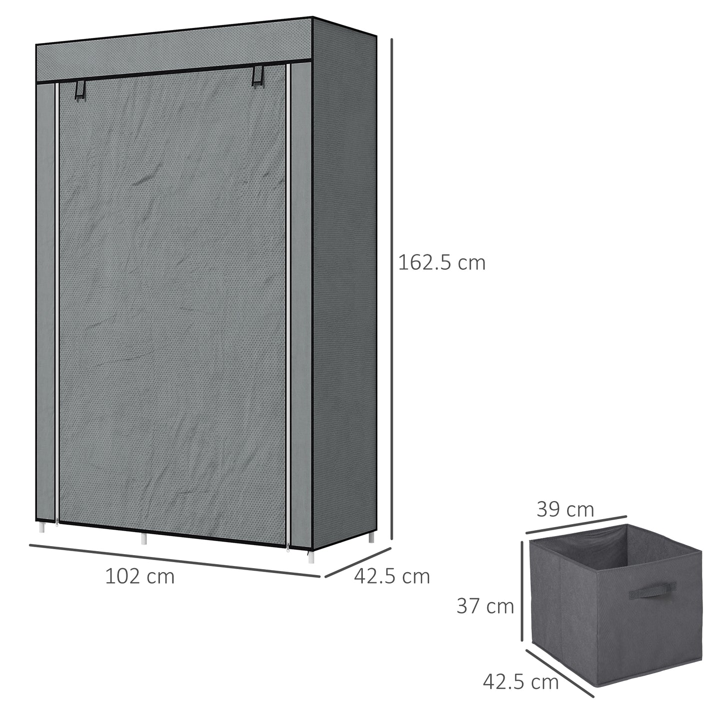 HOMCOM Fabric Wardrobe Portable Clothes Storage With 5 Compartments Hanging Rail And 2 Fabric Drawers Dark Grey