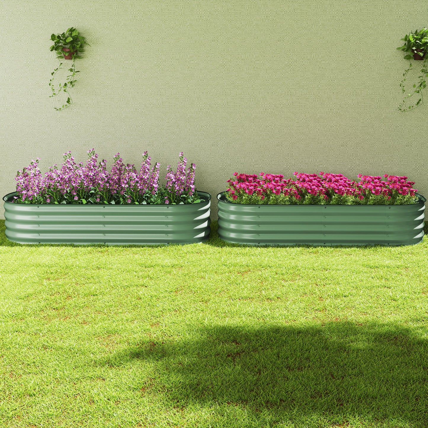 Outsunny Galvanised Raised Garden Bed Pack Of 2 Metal Planter Box With Safety Edging For Flowers Herbs Succulents Green