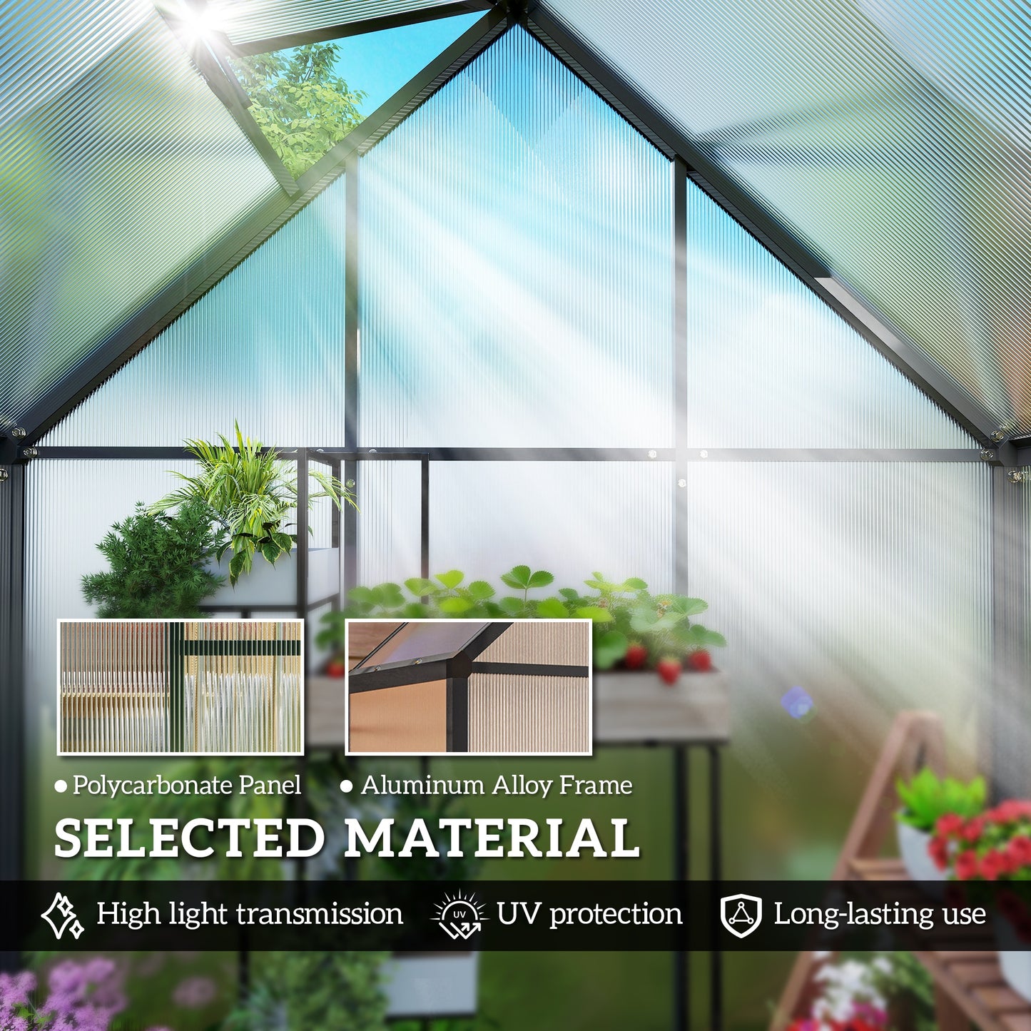 Outsunny Polycarbonate Greenhouse With Swing Door And Adjustable Window Walk In 5.5 Feet By 2 Feet Black