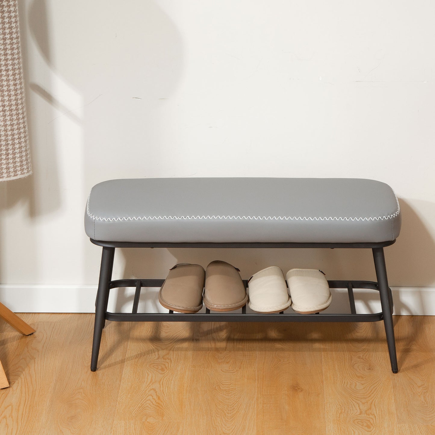 HOMCOM PU Leather Shoe Storage Bench With 7cm Cushioned Seat In Grey Holds Up To 120 Kg