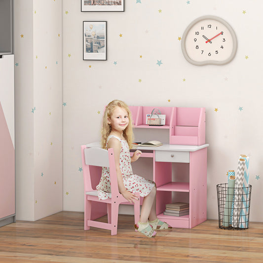 ZONEKIZ Kids Pink Desk and Chair Set with Storage for Ages 5-8 - ALL4U RETAILER LTD