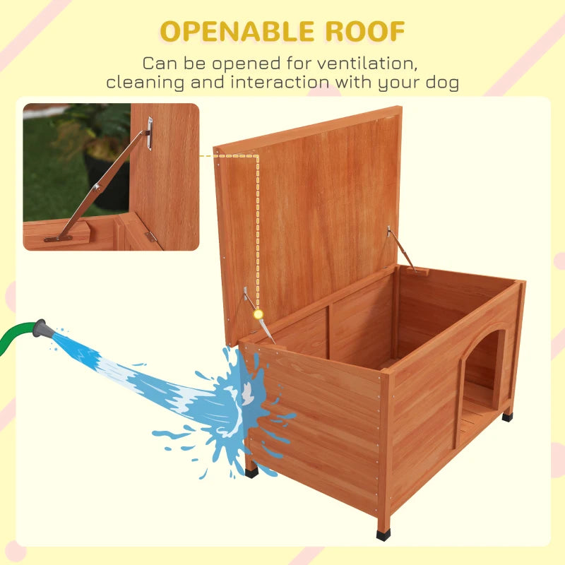 PawHut Wooden Dog Kennel - Outdoor Pet House with Removable Floor, Openable Roof, Water-Resistant Paint, Natural Wood Tone - ALL4U RETAILER LTD