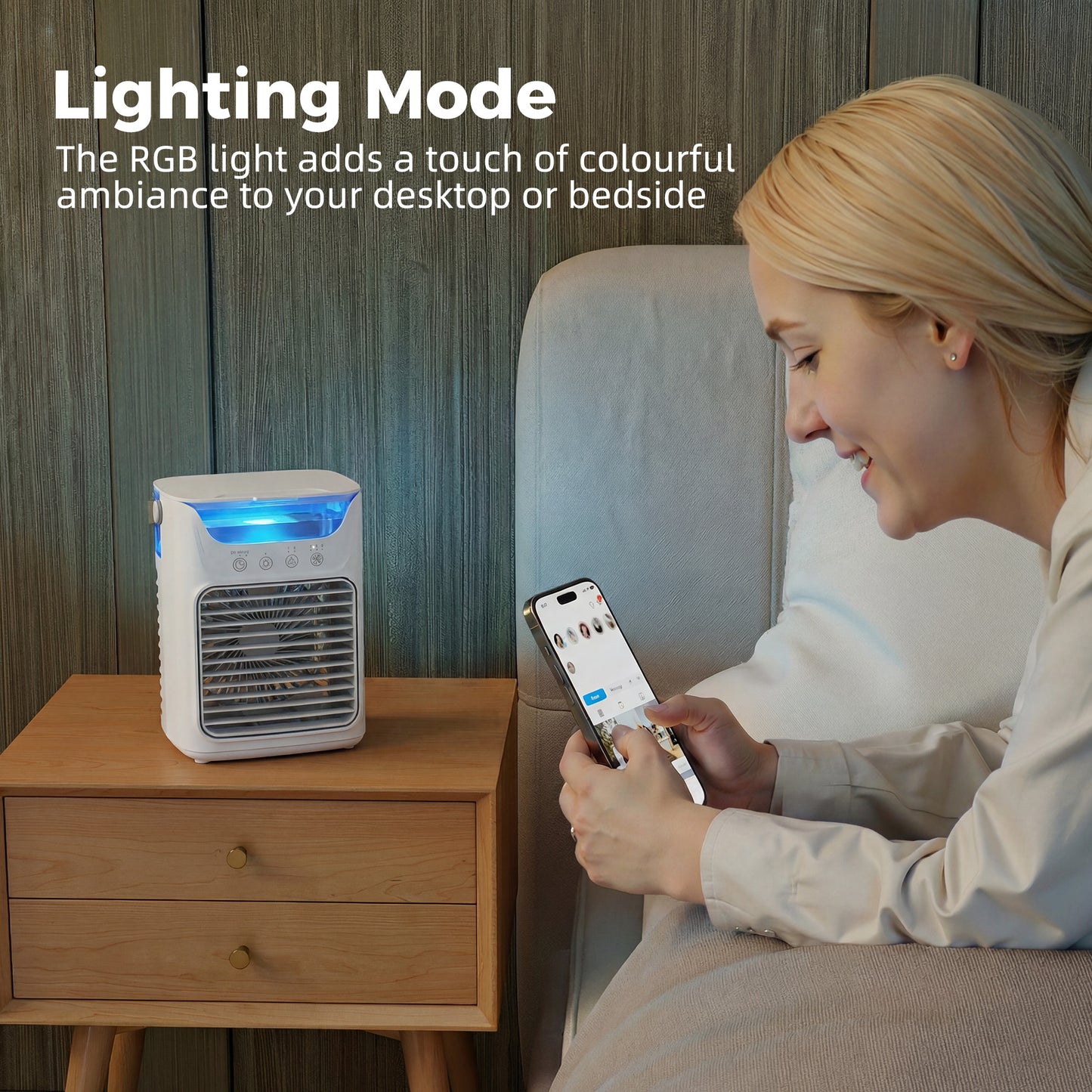 HOMCOM Portable Air Cooler With Adjustable Head, 3 Wind Speeds, 2 Mist Modes, RGB Light, 700ml Tank, Grey
