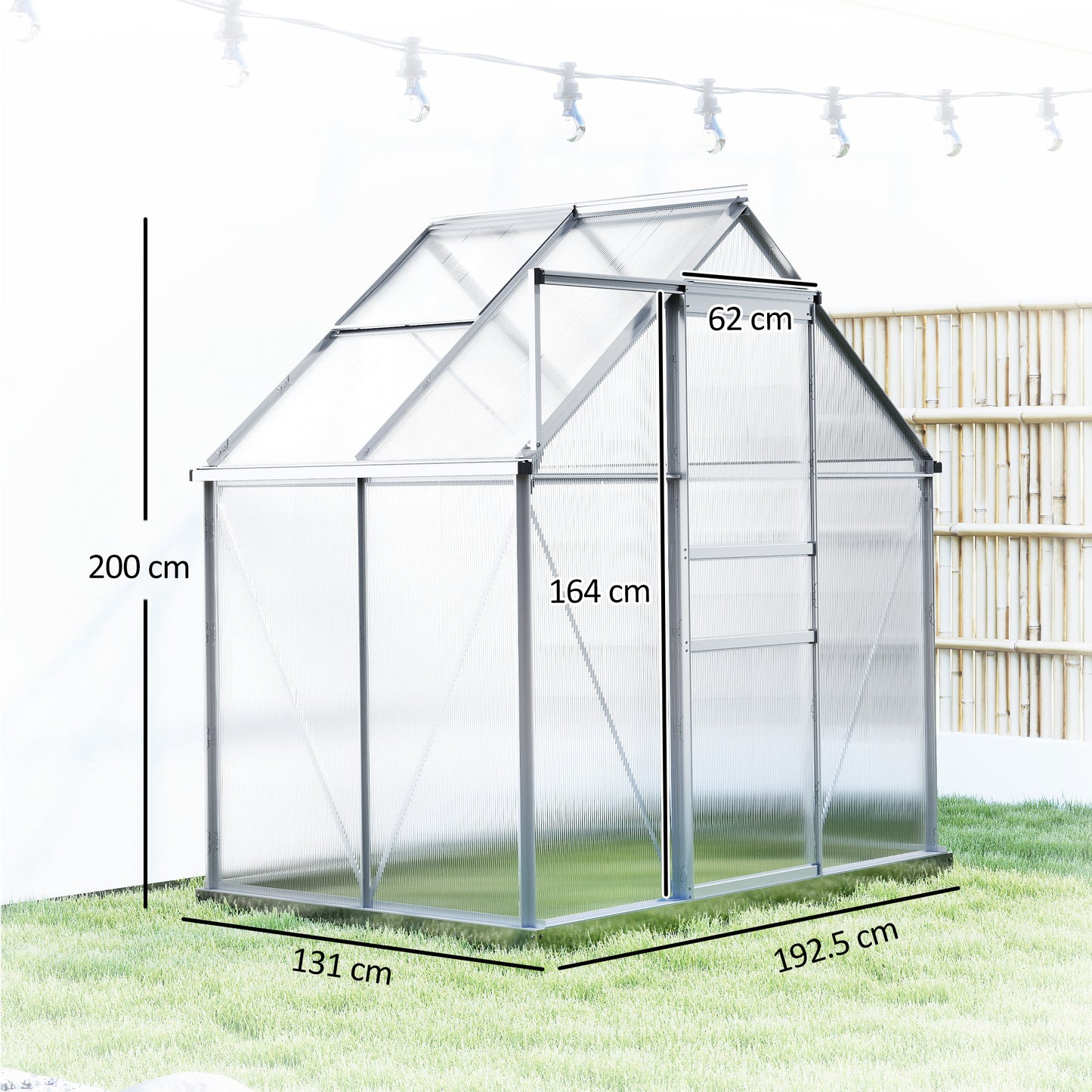 Outsunny 192.5 x 131 cm Walk In Polycarbonate Greenhouse Aluminum Frame Silver Tone For Garden