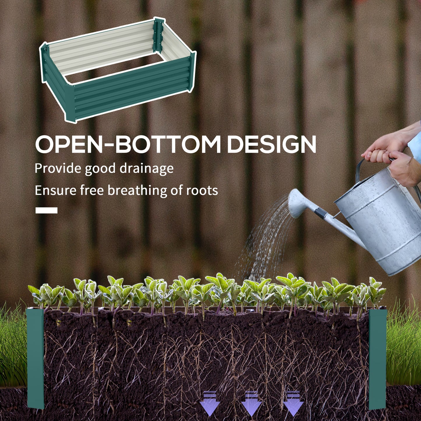 Outsunny Set of Two 100 x 60 cm Galvanised Steel Raised Planter Boxes Green Outdoor Garden