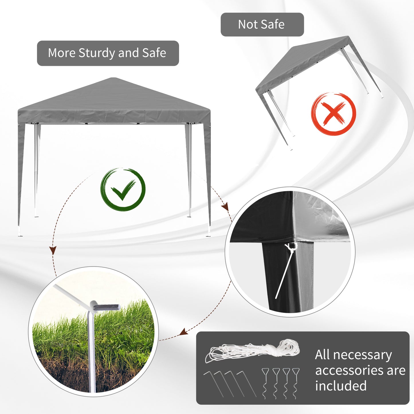 Outsunny 3x3m Garden Pop Up Gazebo Marquee Party Tent Wedding Canopy Height Adjustable With Carrying Bag Grey