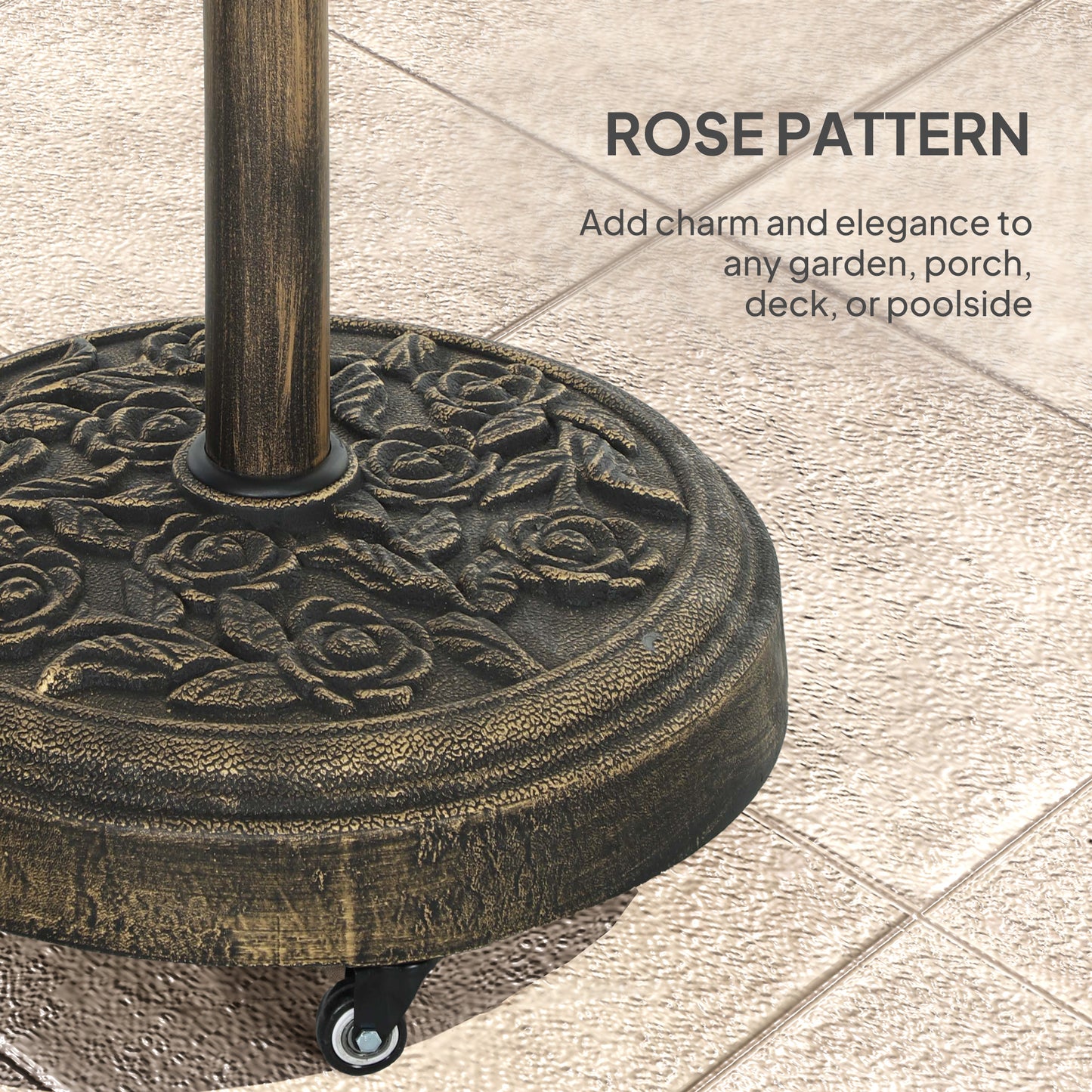 Outsunny Parasol Base With Wheels Cast Iron Effect Umbrella Stand Weather Resistant Bronze Tone