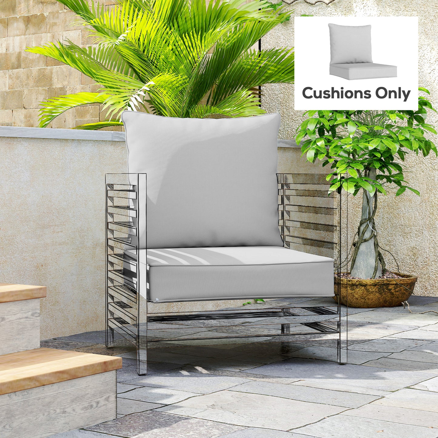 Outsunny Outdoor Seat And Back Replacement Cushion Set 63L X 55W X 15D Cm Patio Deep Seating Chair Fade Resistant Light Grey