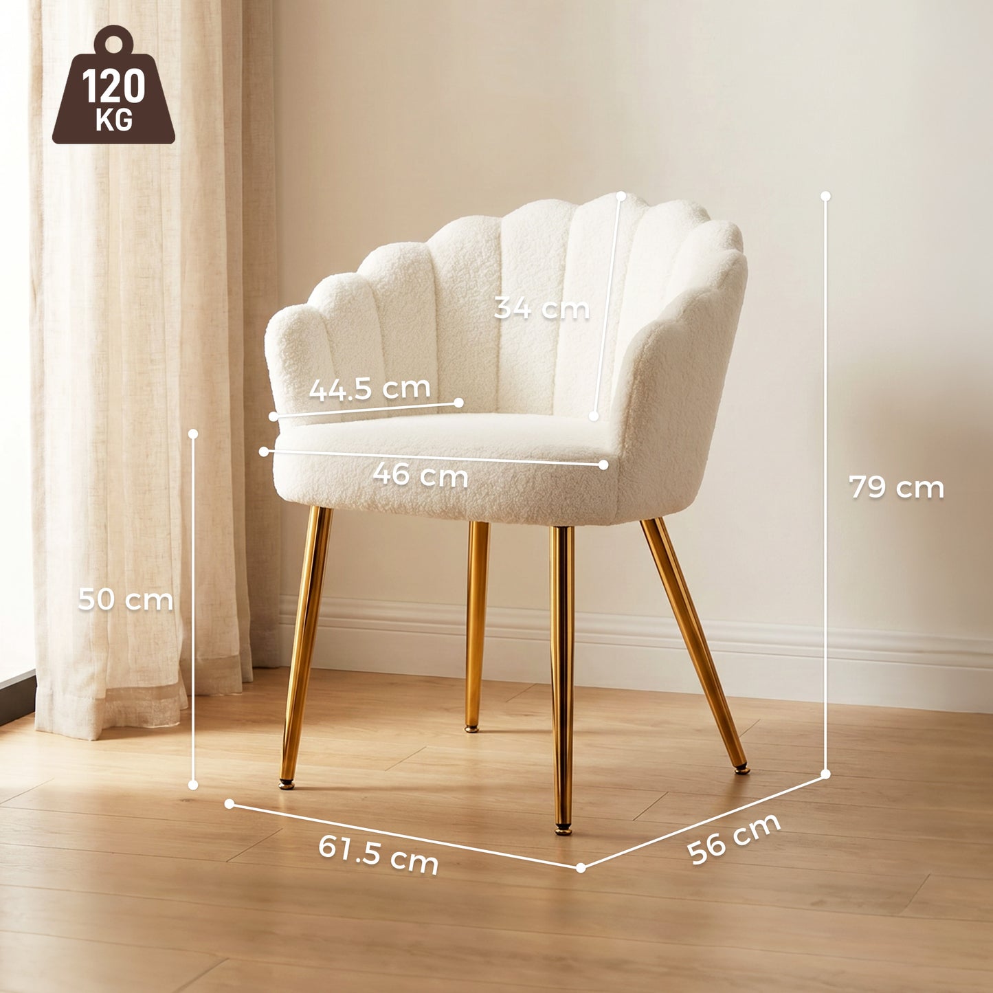 HOMCOM Petal Back Lounge Chair With Metal Legs Cream Armchair For Living Room And Bedroom