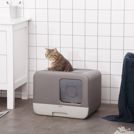 PawHut Enclosed Purple Cat Litter Box with Scoop - Portable and Odour-Controlled Kitty Toilet - ALL4U RETAILER LTD