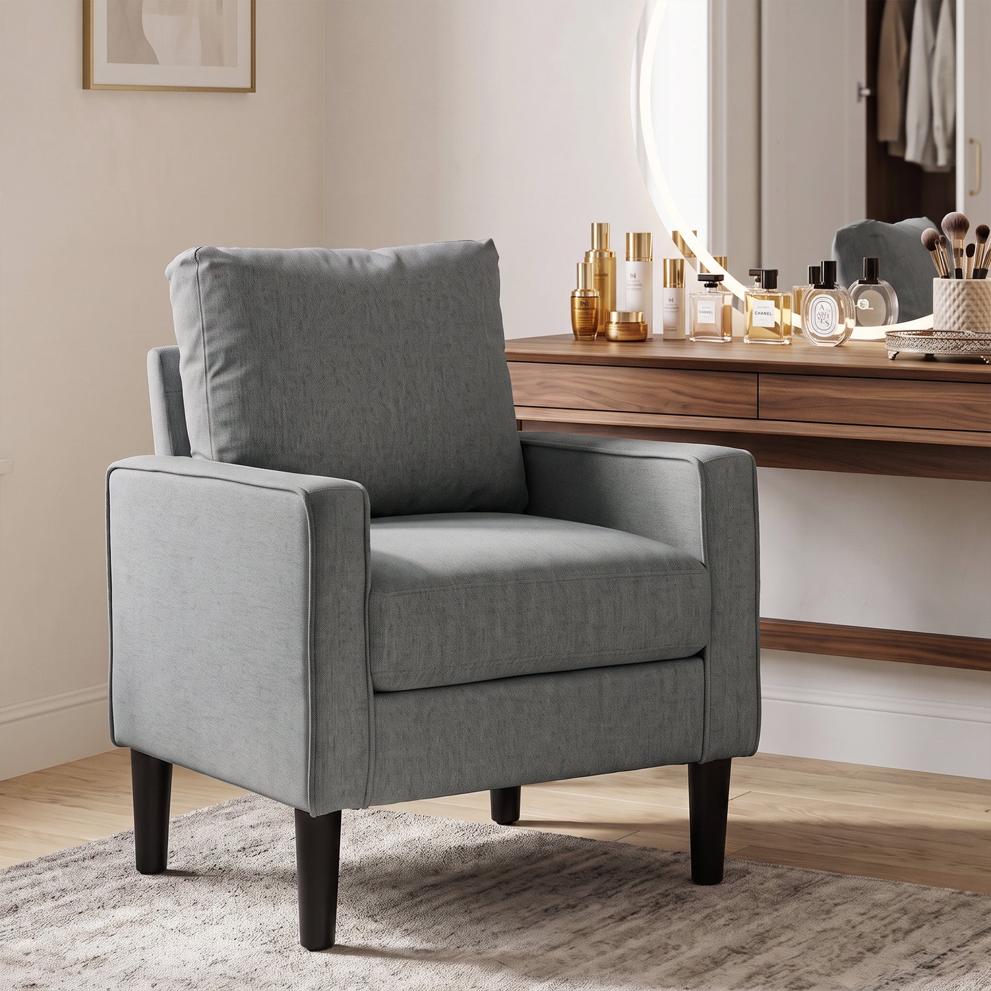 HOMCOM Linen Accent Chair Dark Grey Spring Cushion Living Room