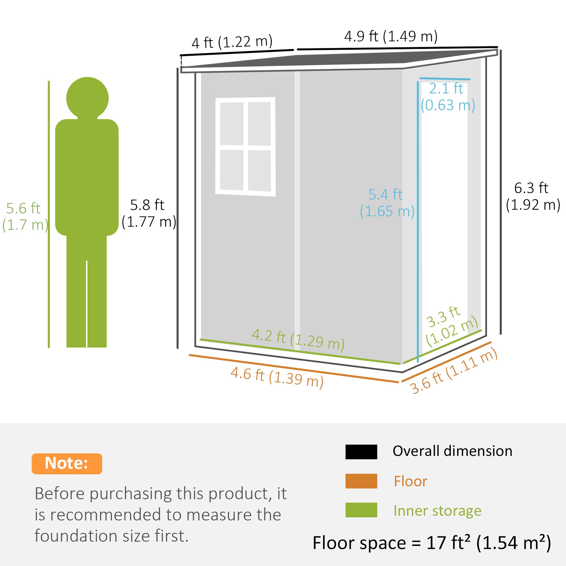 Outsunny Aluminium Lean-to Garden Storage Shed with Lockable Door, Window & Vent, 4'x5', Grey - ALL4U RETAILER LTD