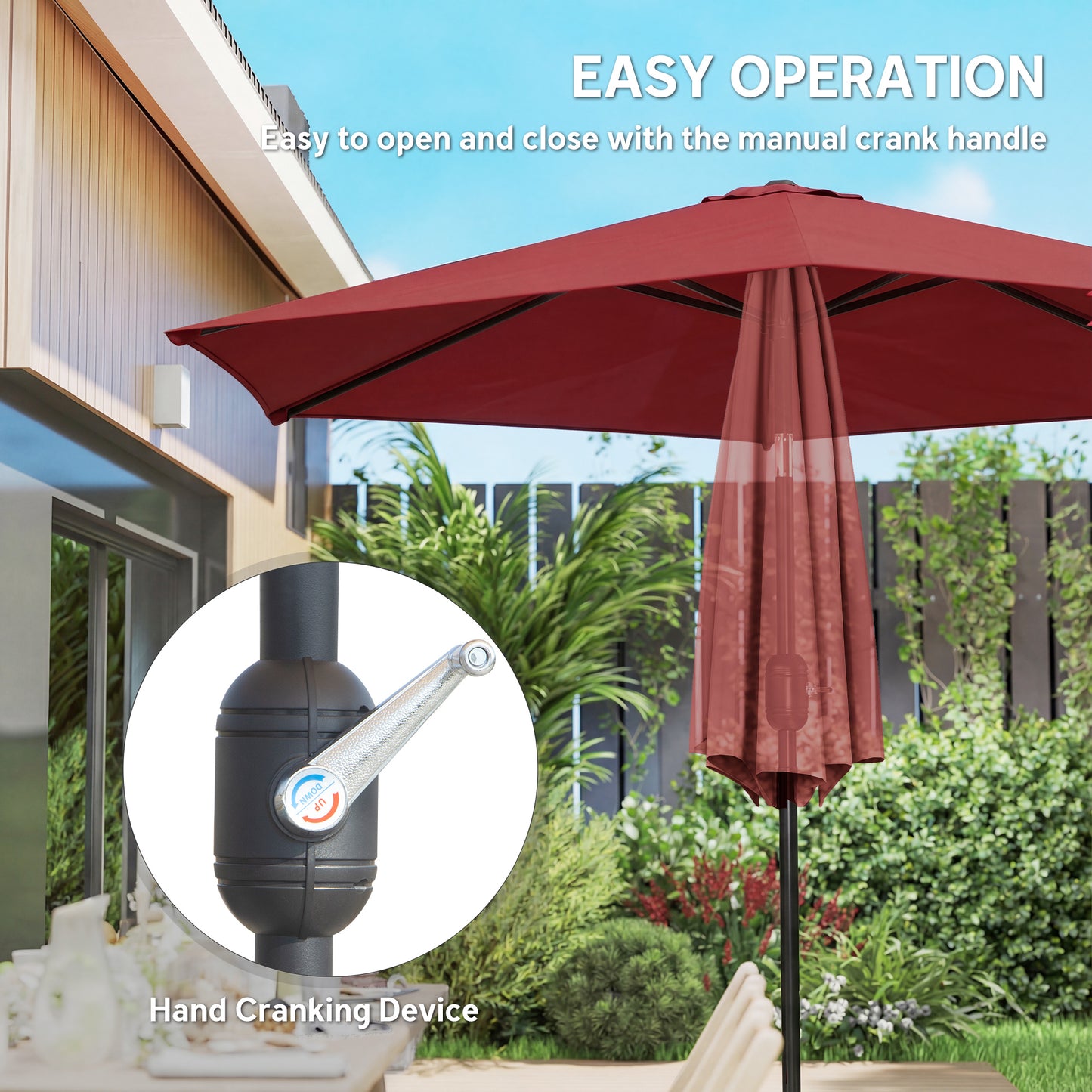 Outsunny 2.6 m Garden Parasol Umbrella With Aluminium Pole Tilt And Crank Vent Wine Red Outdoor Patio Shade