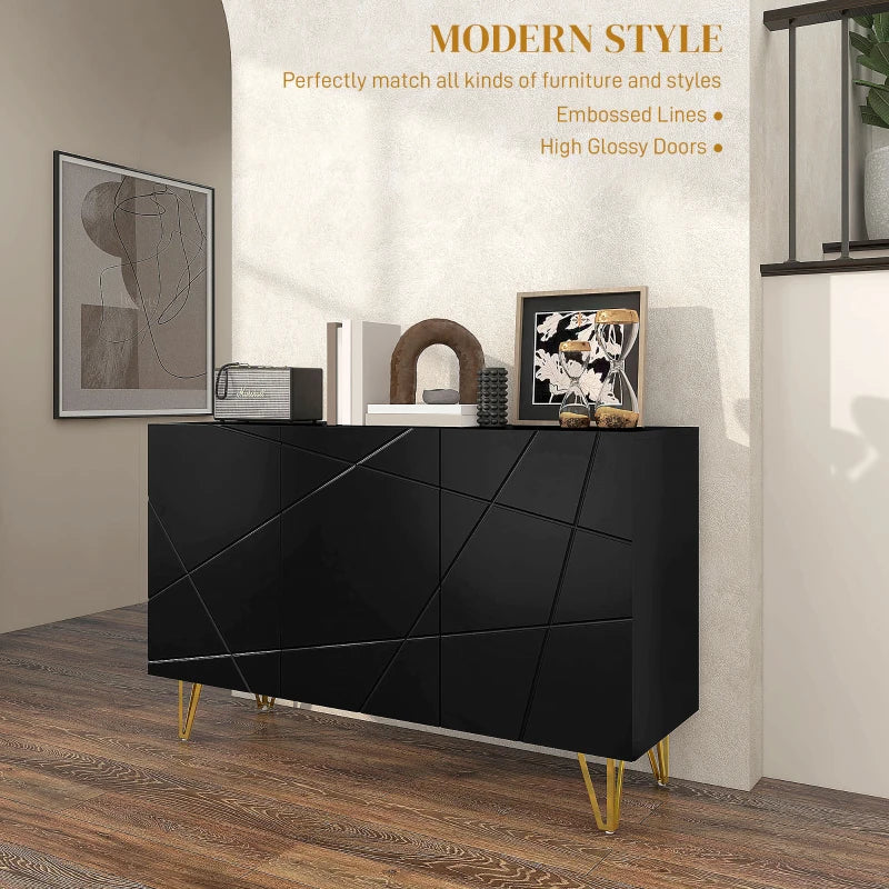 HOMCOM Modern Luxe High Gloss White Sideboard with Hairpin Legs - Stylish Storage Cabinet - ALL4U RETAILER LTD