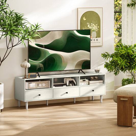 HOMCOM Cream White Multi Storage TV Stand With Three Shelves And Three Drawers Cable Management Up To 75 Inch Screen