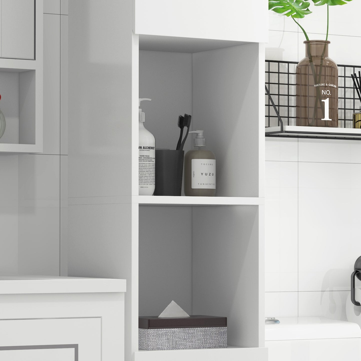 Kleankin Modern White Freestanding Bathroom Storage Cabinet with Mirror and Adjustable Shelves - ALL4U RETAILER LTD