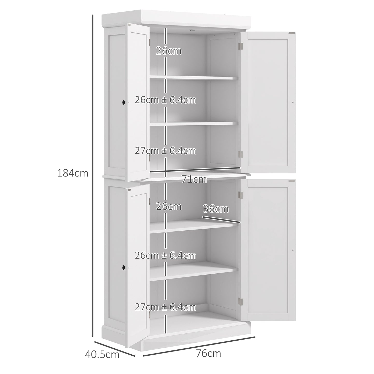 HOMCOM Slimline White Kitchen Storage Cabinet with Adjustable Shelves and 4 Doors - ALL4U RETAILER LTD