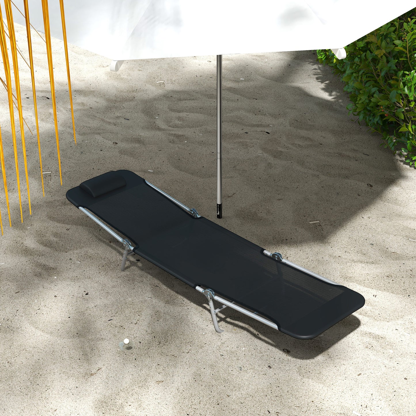 Outsunny Set of Two Adjustable Folding Sun Loungers with Steel Frame - Black - ALL4U RETAILER LTD