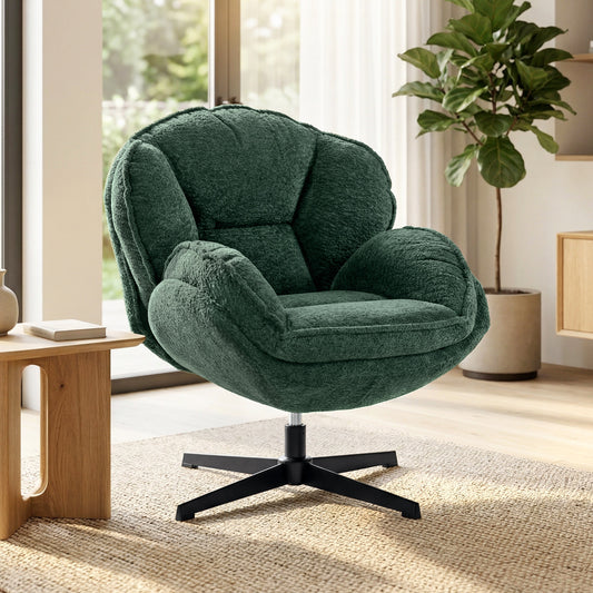 HOMCOM Modern Wingback Velvet Armchair With Swivel And Four Star Base In Dark Green