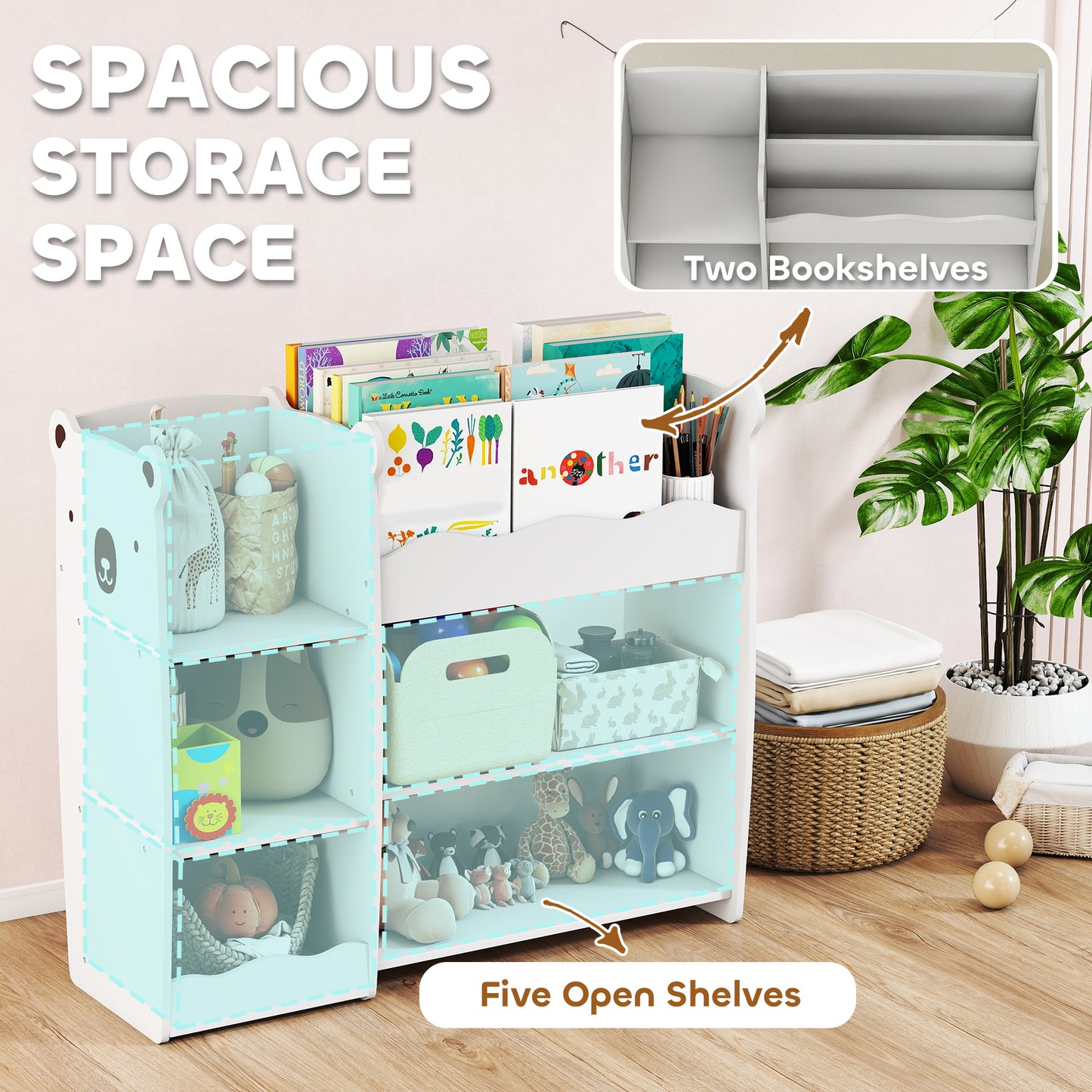 AIYAPLAY Bear Design Kids Toy Storage Unit Bookshelf And Organizer For Bedroom Nursery Playroom White