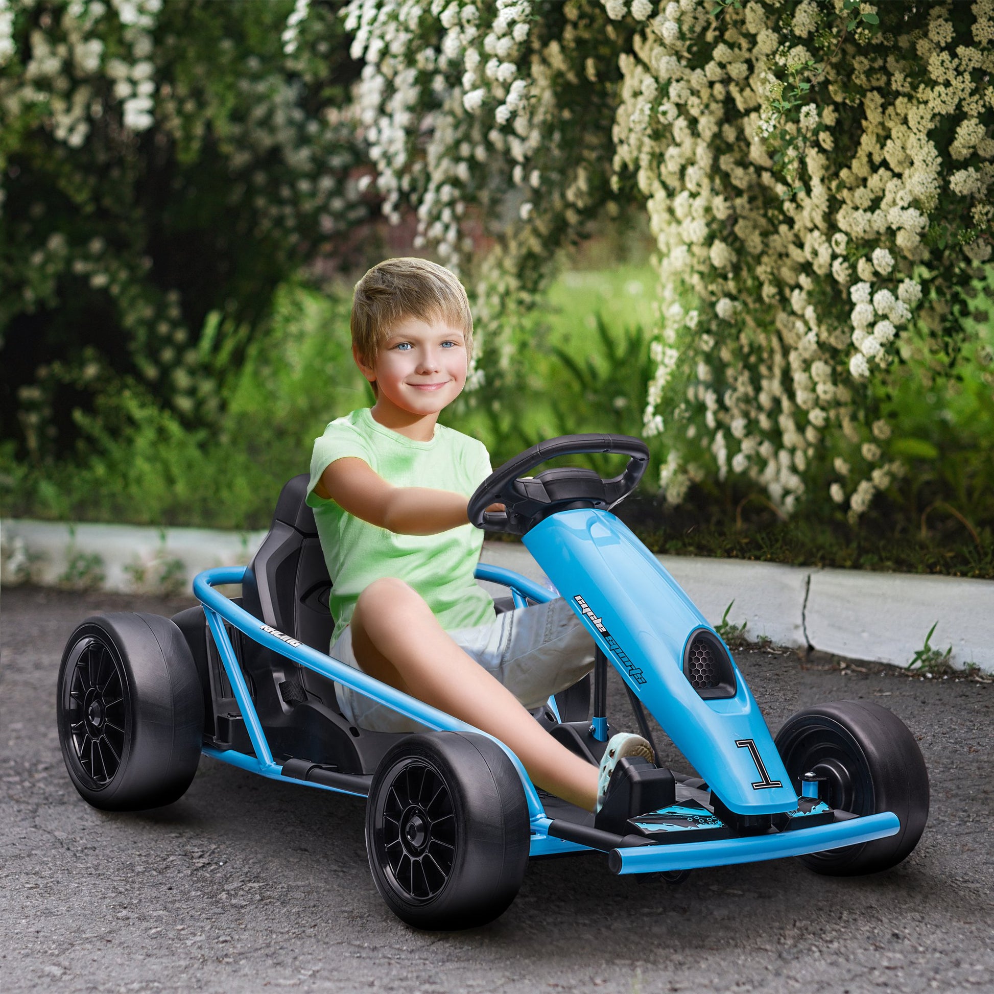 HOMCOM 24V Electric Go Kart for Kids Drift Ride On Racing Go Kart with 2 Speeds for Boys Girls Aged 8-12 Years Old Blue - ALL4U RETAILER LTD