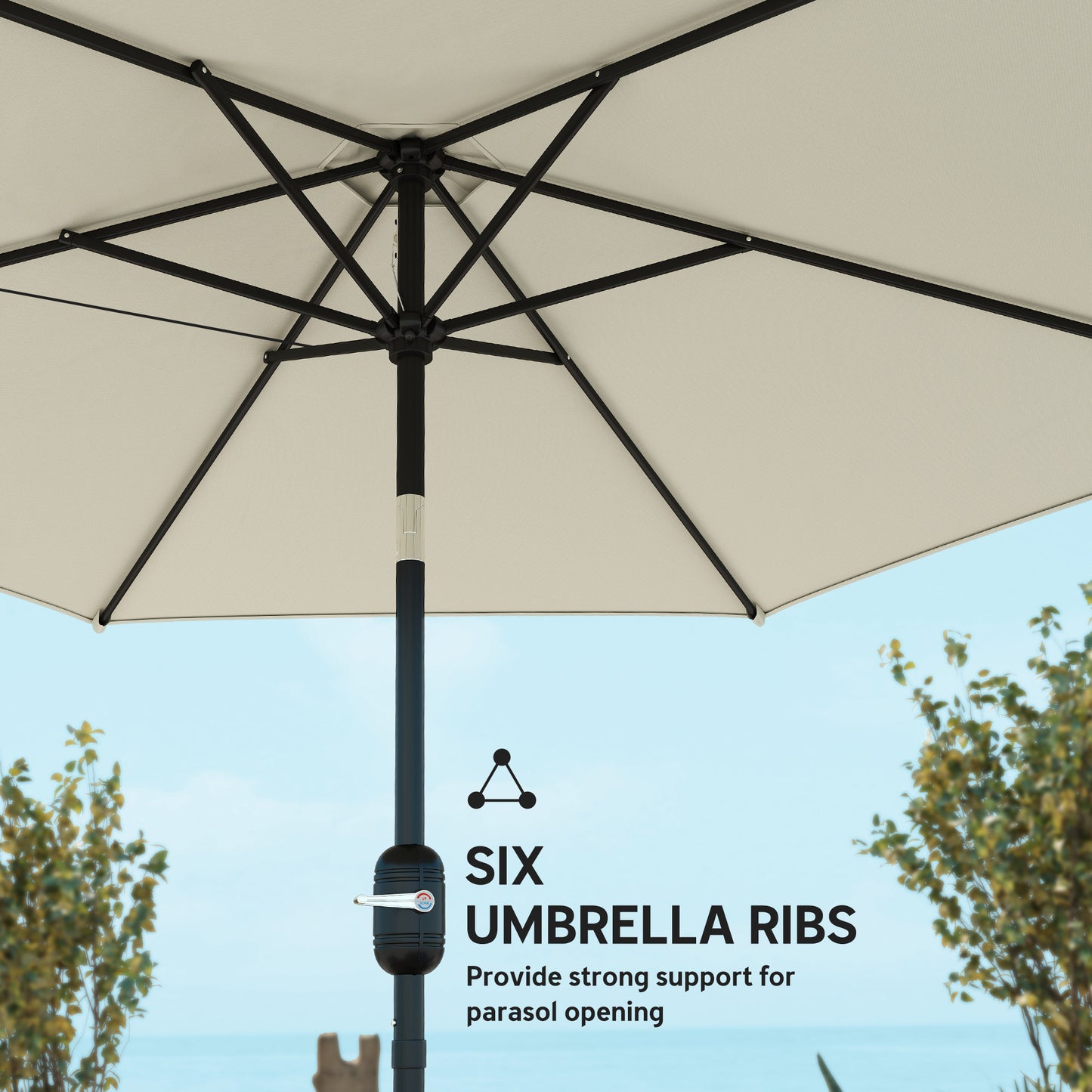 Outsunny 2.6m Garden Parasol Umbrella With Aluminium Pole Tilt Crank Vent Cream White