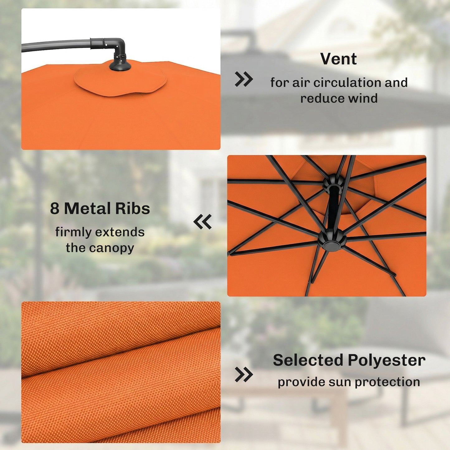 Outsunny 3 Meter Cantilever Parasol With Cross Base And Offset Outdoor Umbrella Crank Handle Orange