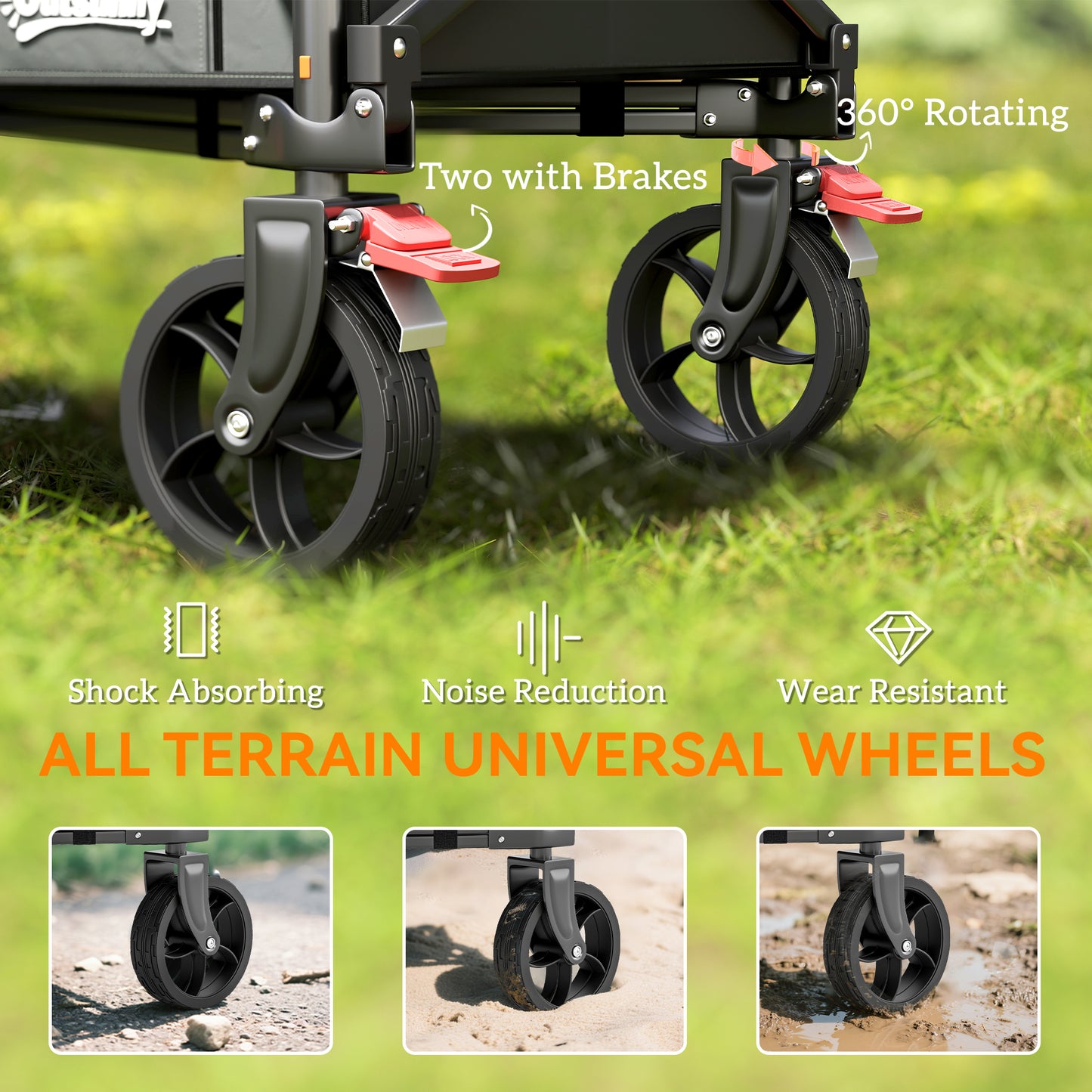 Outsunny 150L Folding Camping Trolley Cart Openable Sides Adjustable Handle Brakes for Shopping, Beach, Garden, Fishing