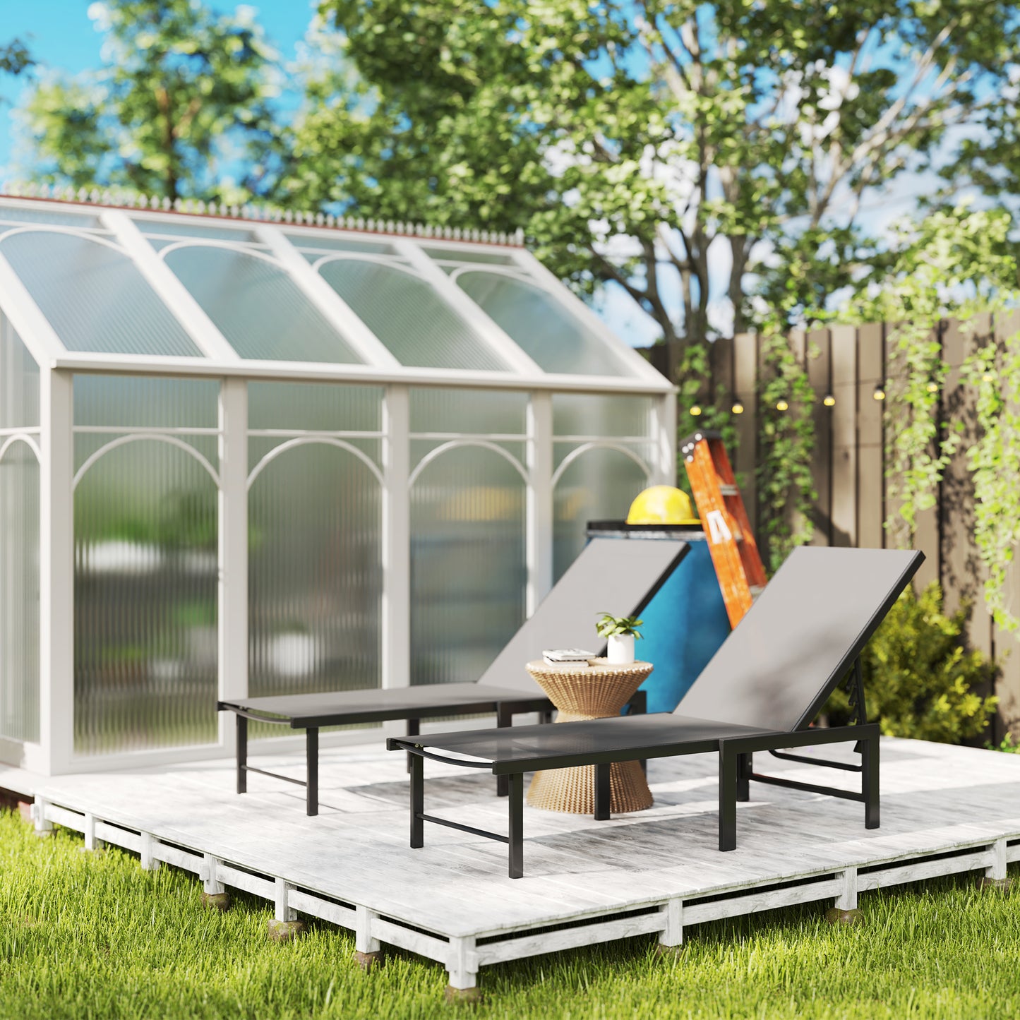 Outsunny Set Of Two Reclining Sun Loungers Grey For Outdoor Garden Use With Five Position Backrests
