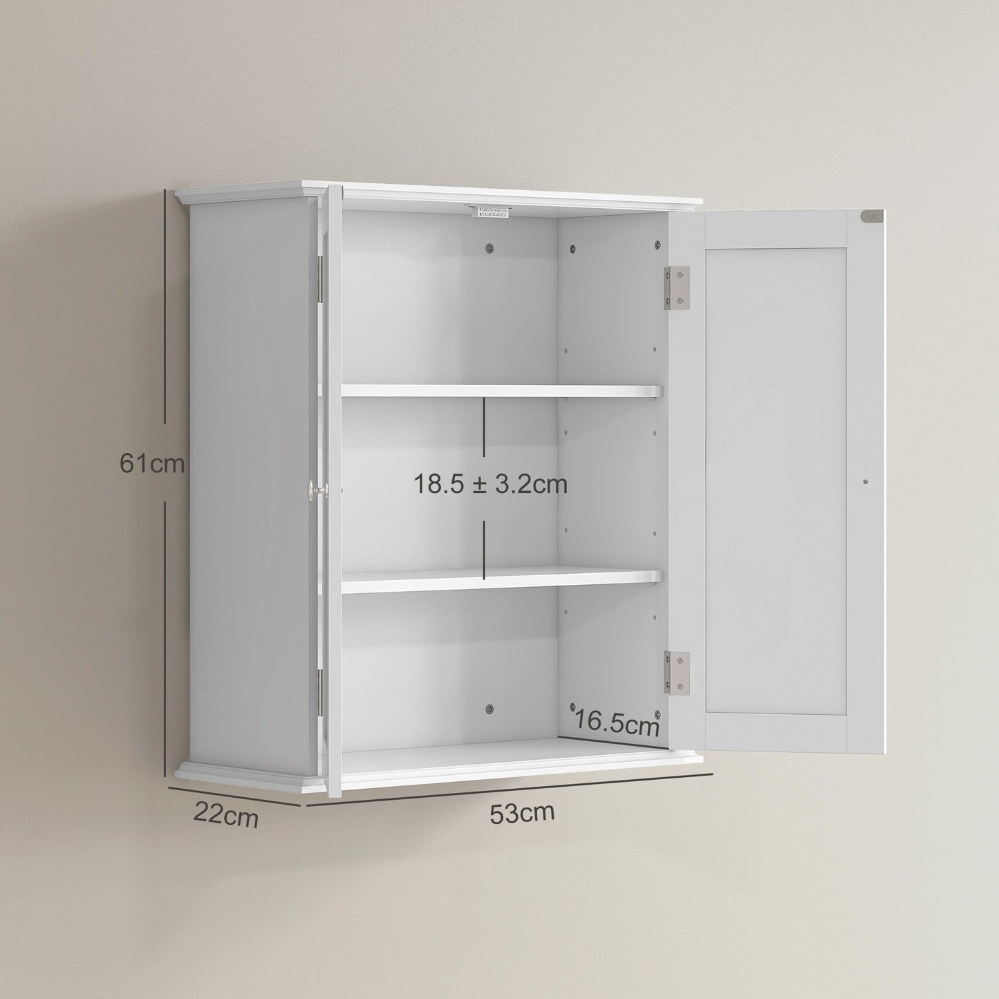 HOMCOM White Wall Mounted Bathroom Cabinet, 3 Tier Storage with Adjustable Shelf for Space Saving Organization