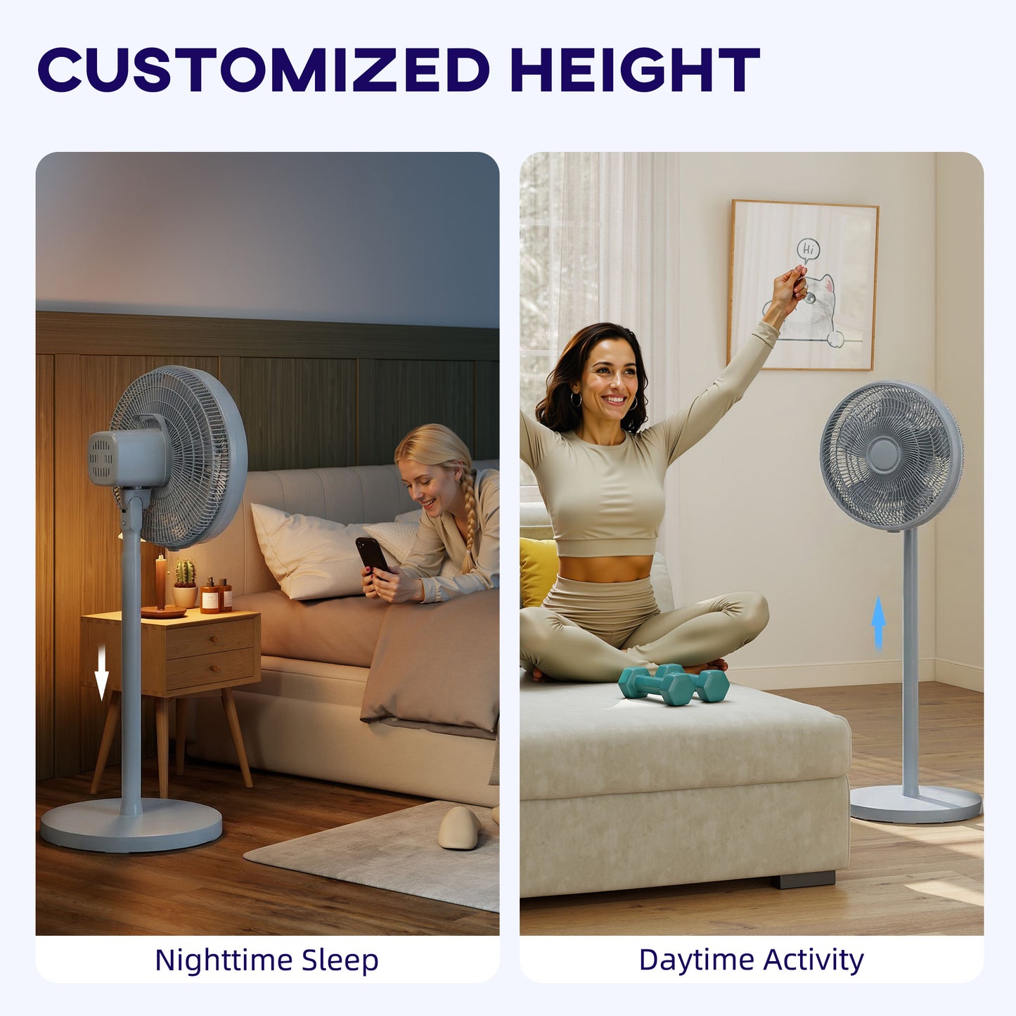HOMCOM 40 cm Standing Fan With 80 Degree Oscillation Adjustable Tilt And Height 4 Speeds Remote Control Grey