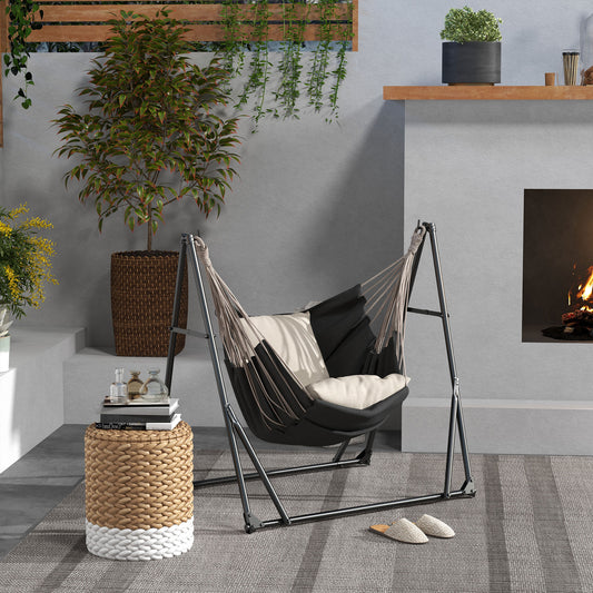 Outsunny Foldable Hammock Stand 2 In 1 Net And Chair Stand With Carry Bag Black