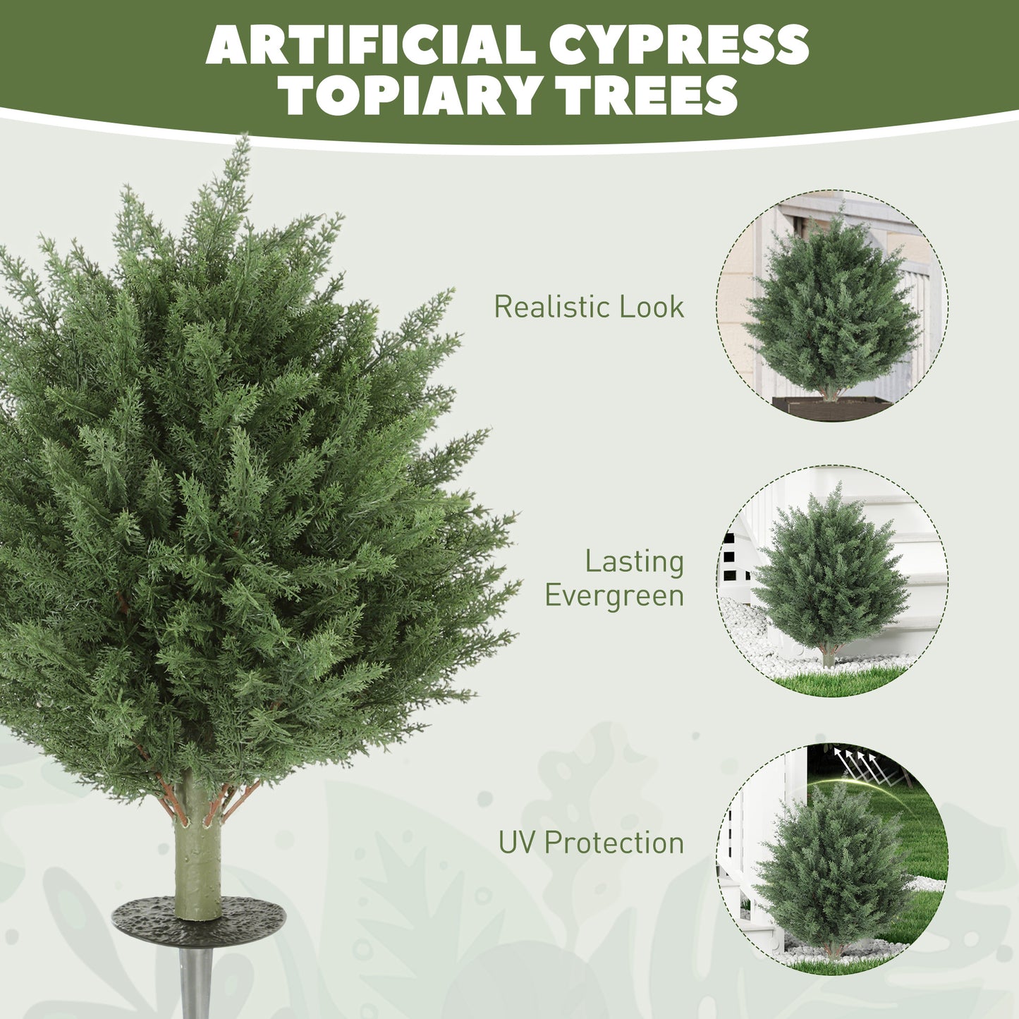 HOMCOM 60 cm Artificial Cypress Tree Set of 2 with Ground Stake for Indoor and Outdoor Use UV Resistant Green