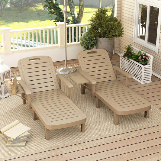 Outsunny Set Of 2 Reclining Sun Loungers 5 Position Adjustable Outdoor Chaise Lounge Chair With Armrests Khaki