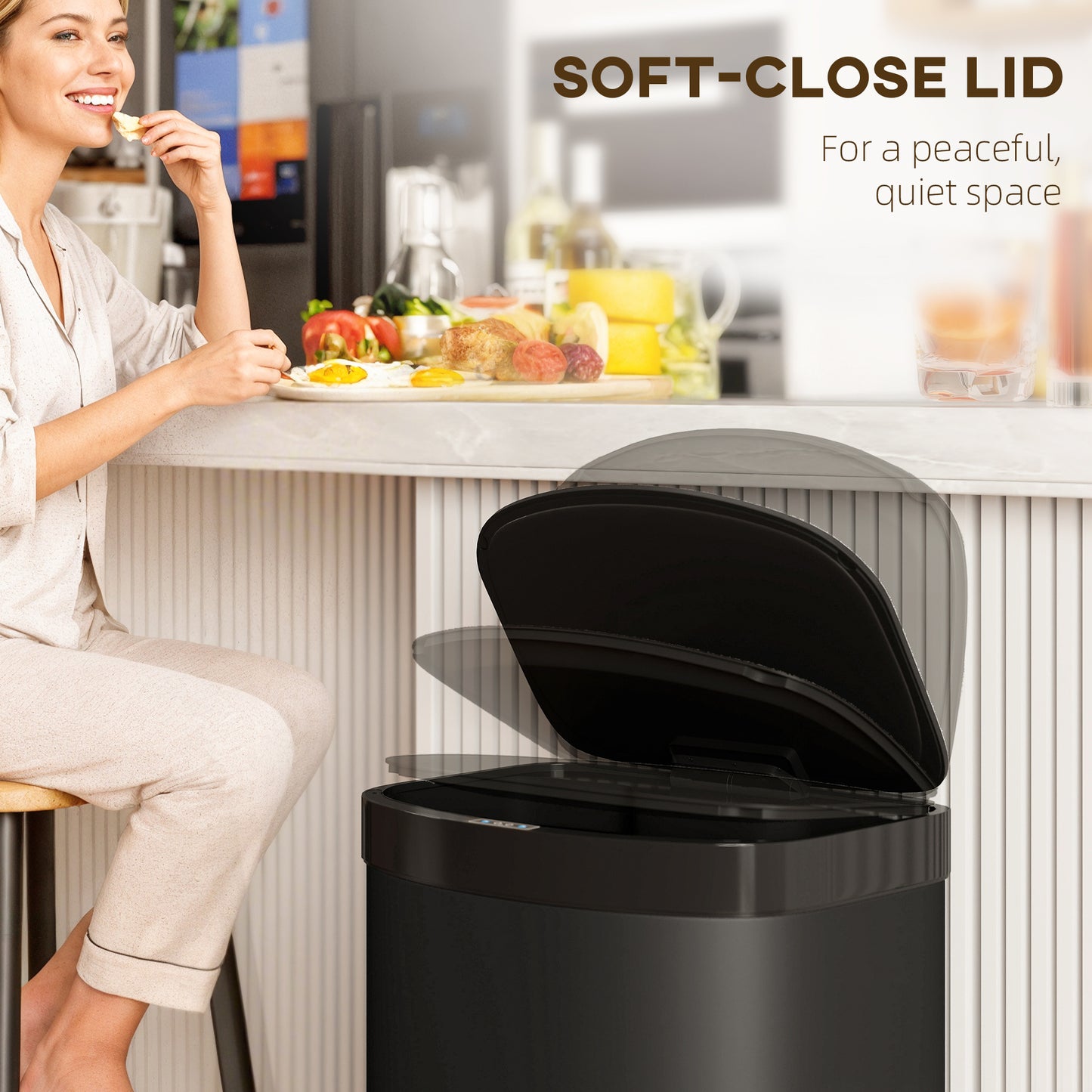 HOMCOM 55L Sensor Bin With Soft Close Lid Touchless Motion Sensor Fingerprint Resistant Stainless Steel Black