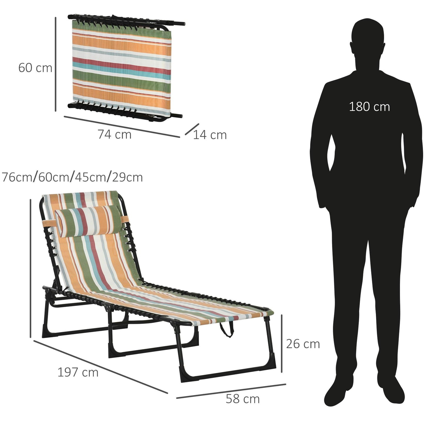 Outsunny Folding Beach Chair Chaise Lounge 4 Adjustable Positions, Multicolored - ALL4U RETAILER LTD