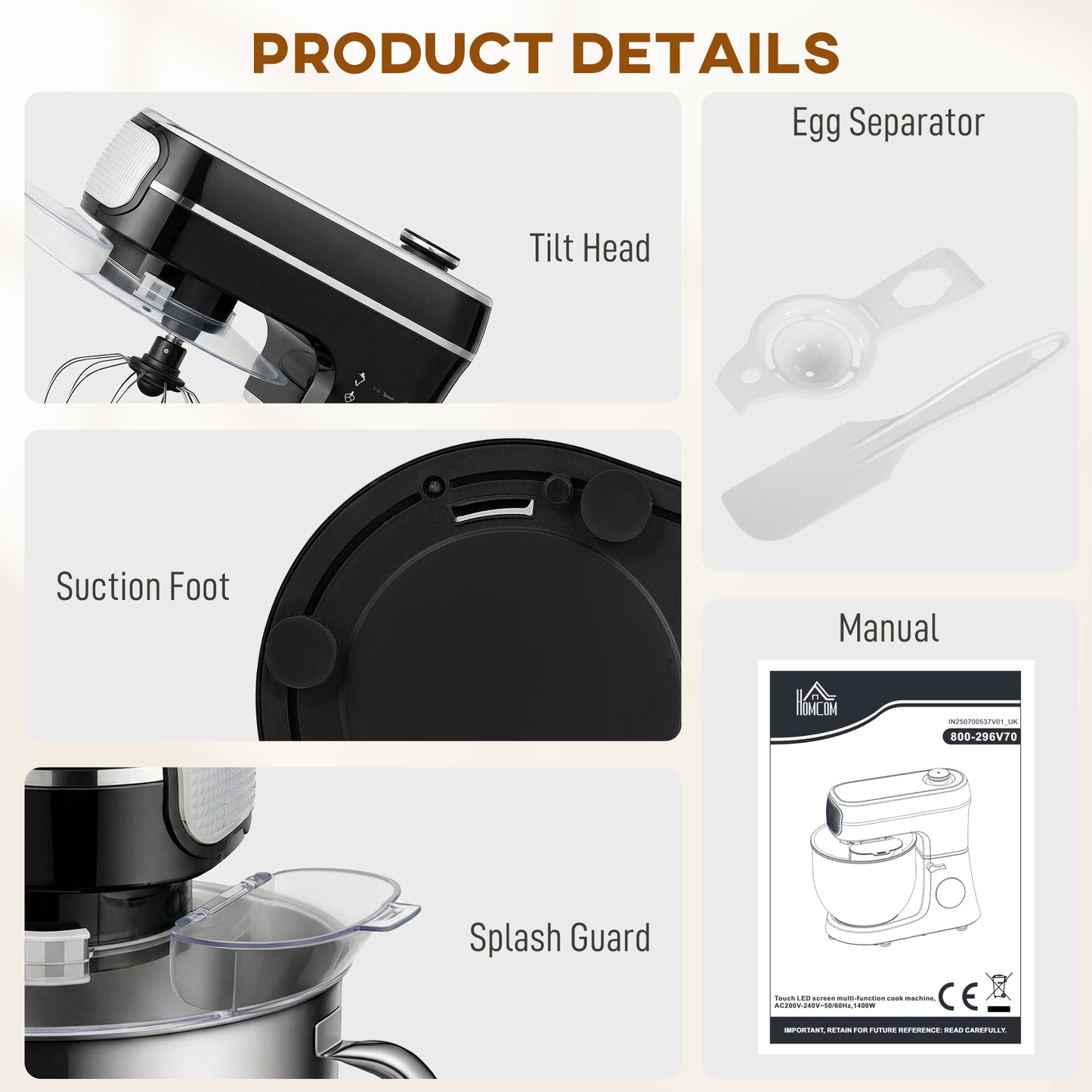 HOMCOM Stand Mixer 6L 1400W Tilt Head With 11 Speeds Pulse Fermentation Stainless Steel Bowl LED Display Black