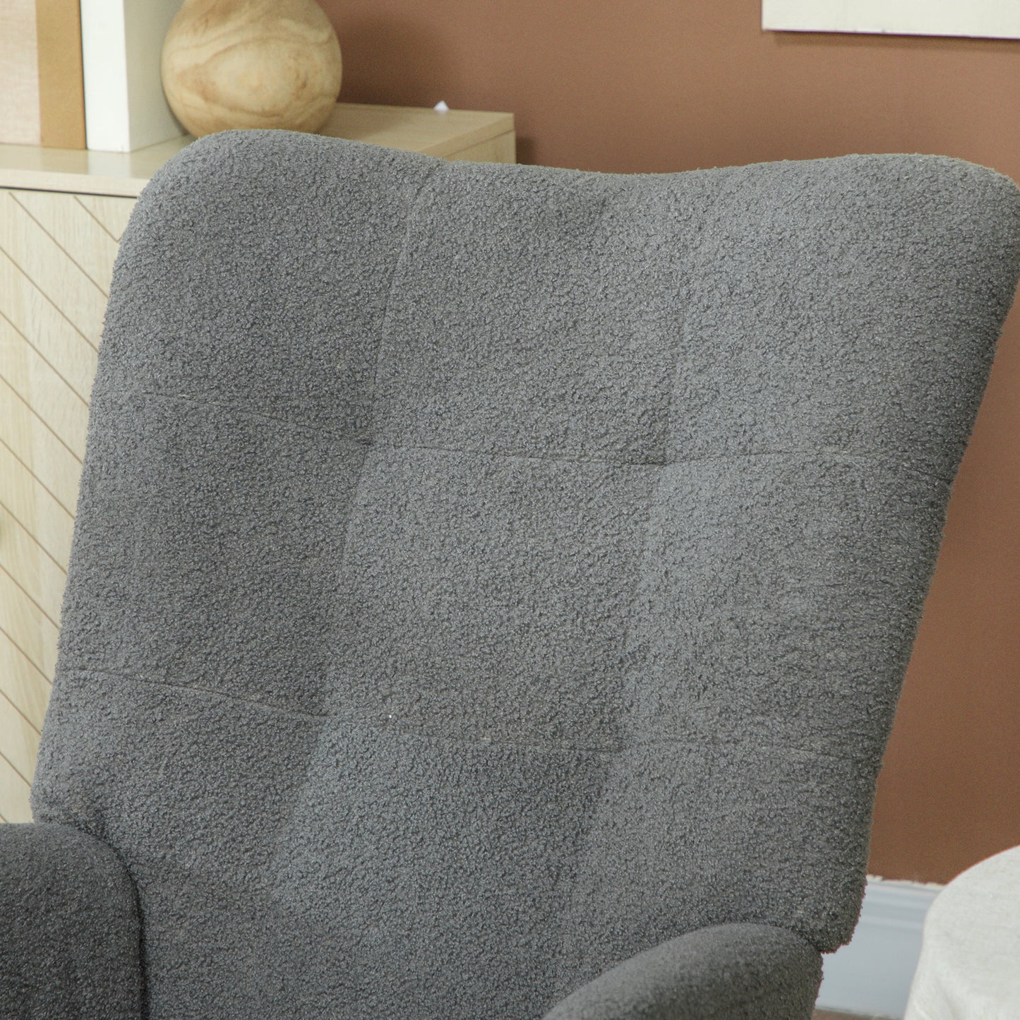 HOMCOM Teddy Fleece Rocking Chair Grey With High Density Foam Padding And Wooden Feet For Gentle 90 To 115 Degree Sway