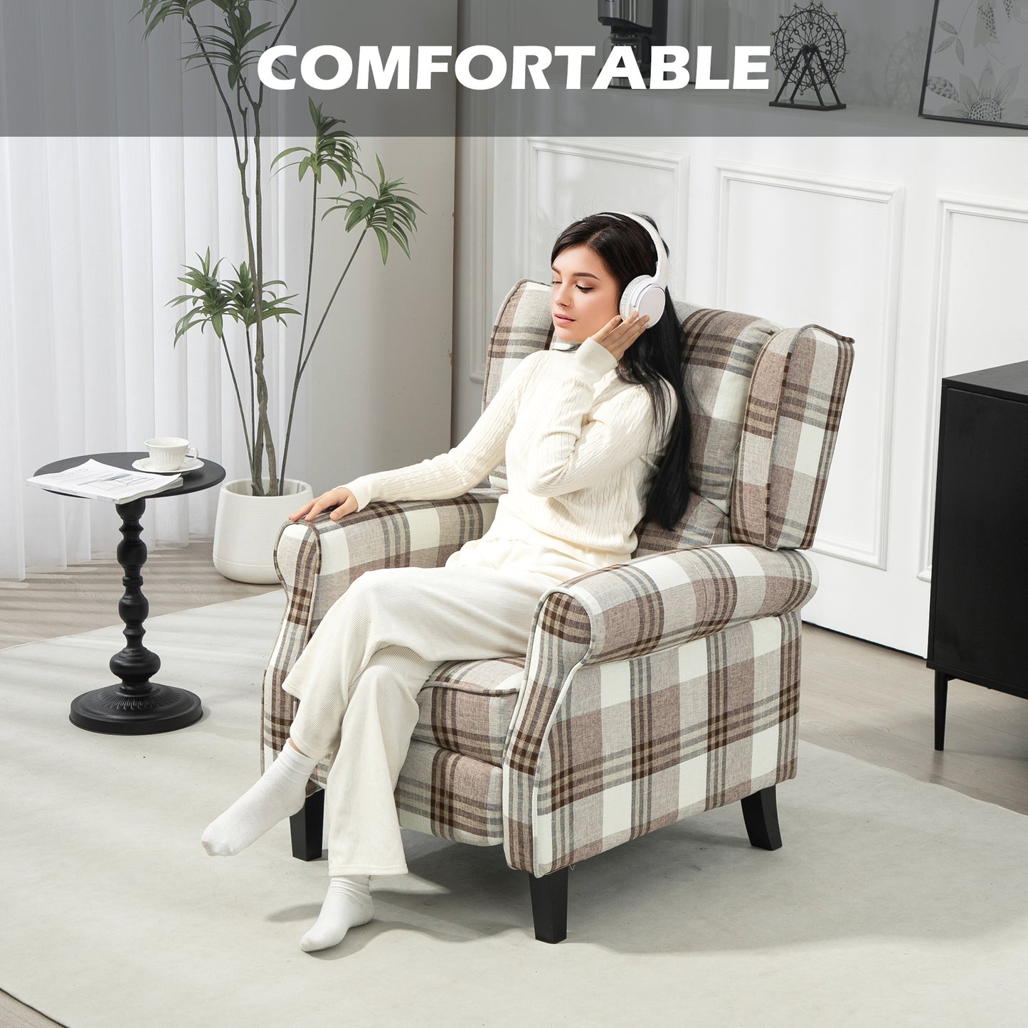 HOMCOM 160 Degree Reclining Armchair With Footrest in Brown Linen Feel Upholstery for Living Room