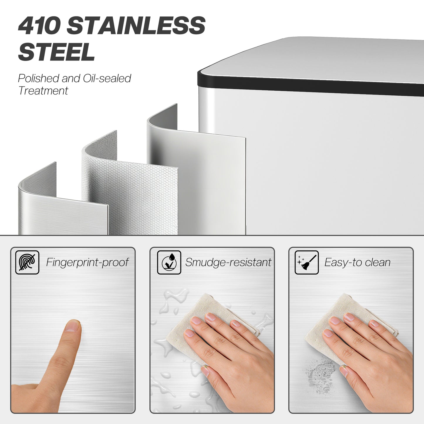 HOMCOM 50L Dual Compartment Stainless Steel Trash Bin With Deodoriser Holders Silver