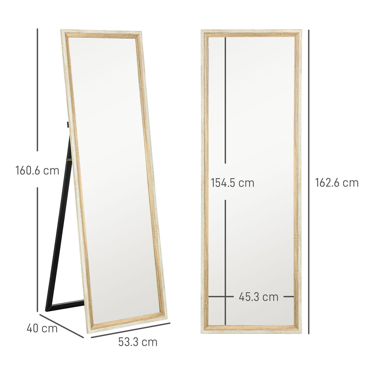 HOMCOM 162.6 cm Two Tone Full Length Mirror White and Oak Tone Floor Standing for Dressing and Outfit Checks
