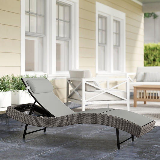 Outsunny Rattan Sun Lounger Garden Recliner With 5 Position Adjustable Back S Shaped Texteline Seat Headrest Light Grey
