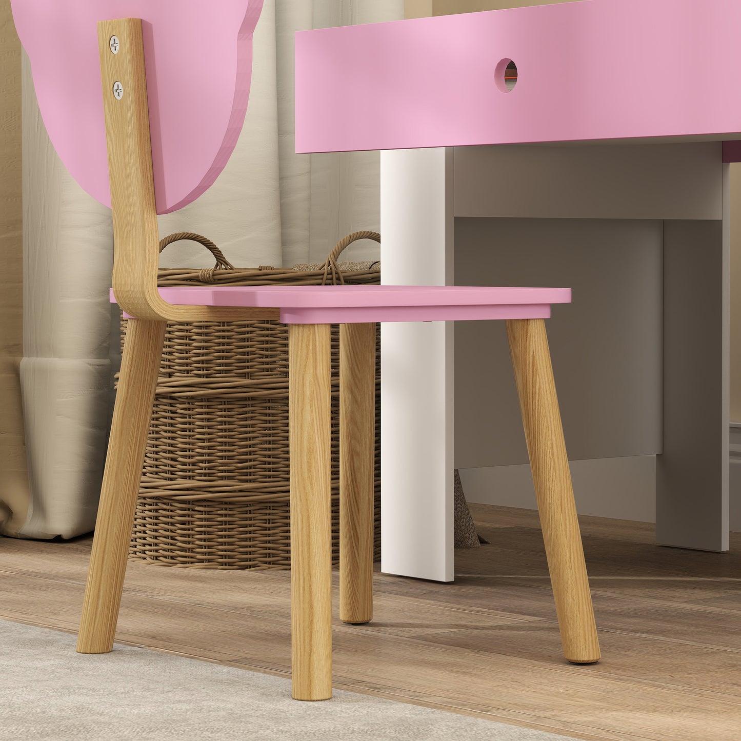 Aiyaplay Kids Desk And Chair Set With Drawer For Drawing And Reading Bear Theme Pink For Bedroom Daycare