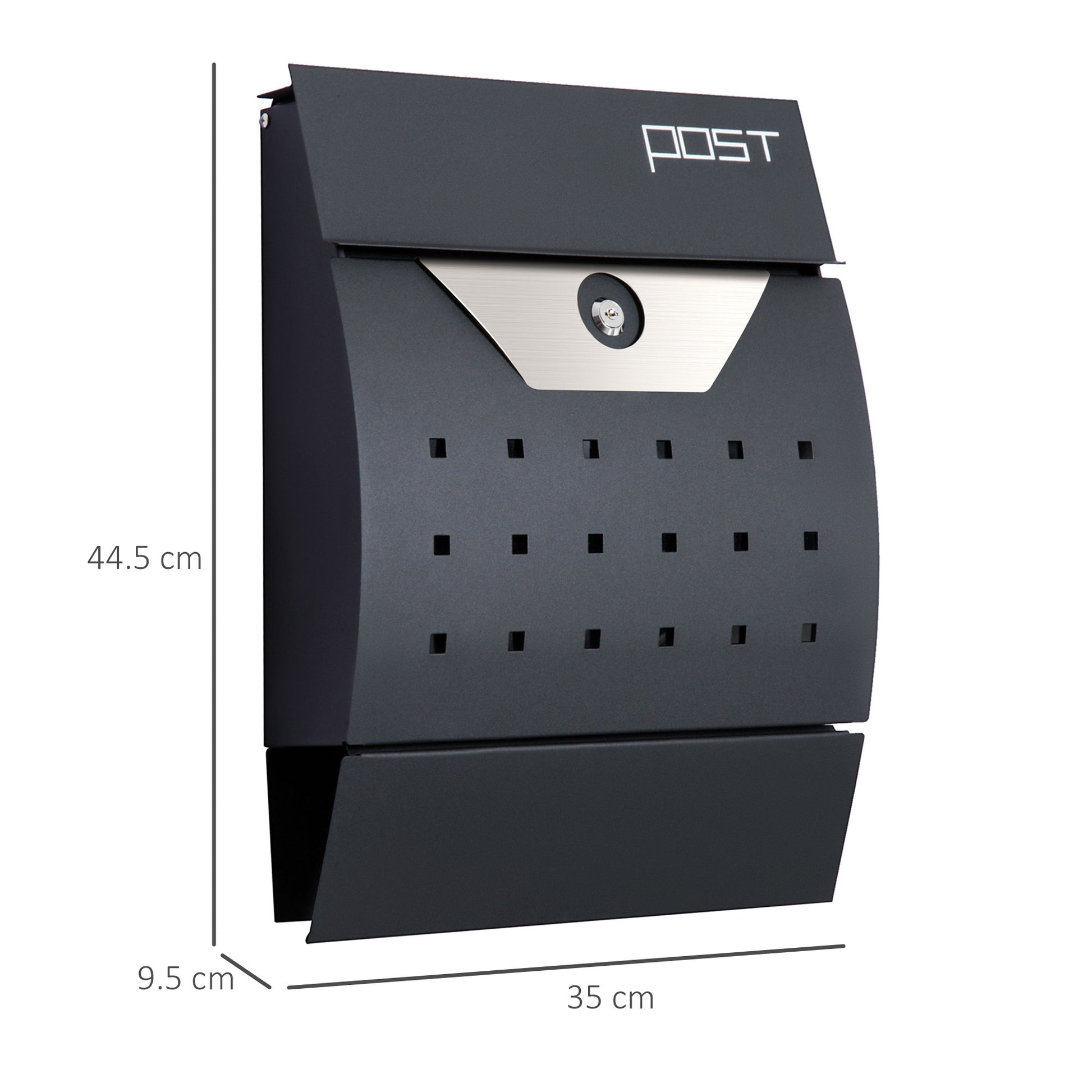 HOMCOM Modern Black Steel Lockable Wall-Mounted Mailbox with Waterproof Lid & Newspaper Holder - ALL4U RETAILER LTD