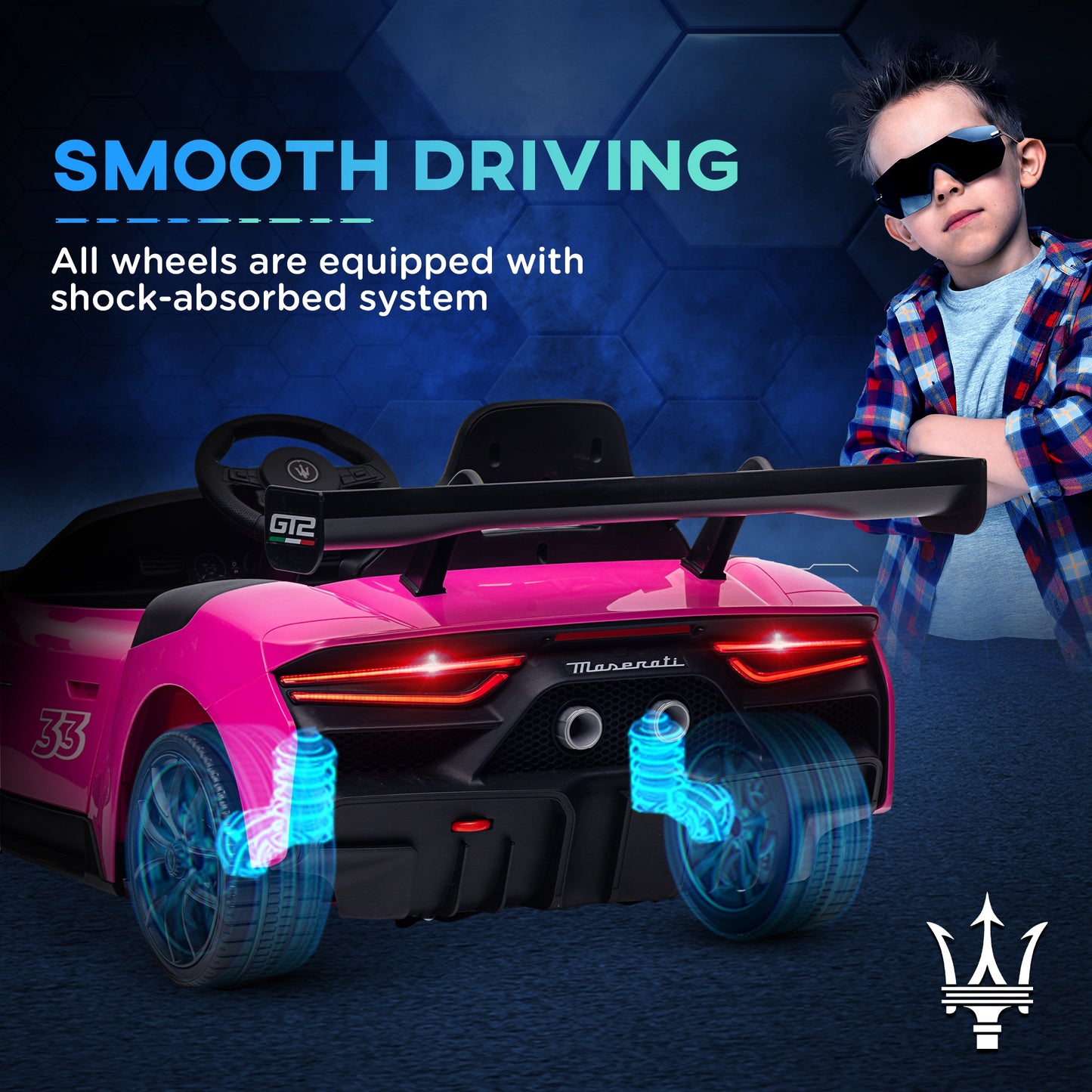 AIYAPLAY 12V Licensed Maserati GT2 Kids Electric Ride-On Car with Remote Control, Music, Horn, and Lights - Pink